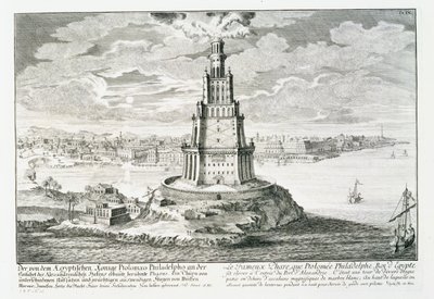Az alexandriai Pharos, 9. tábla a „Történelmi építészet terve”-ből, Johann Adam Delsenbach (1687-1765) metszet, 1721 (metszet) alkotó: Johann Bernhard (after) Fischer von Erlach