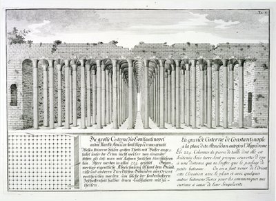 Ciszterna a Hippodrome alatt, Konstantinápoly, Törökország, a "Történelmi építészet tervezése", 1721 alkotó: Johann Bernhard Fischer von Erlach