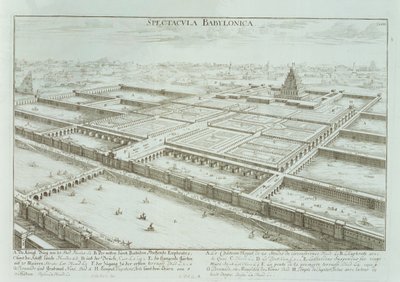 Panorámás kilátás a királyi palotára és a babiloni függőkertekre, az "Entwurf einer historischen Architektur"-ból, 1721 alkotó: Johann Bernhard Fischer von Erlach