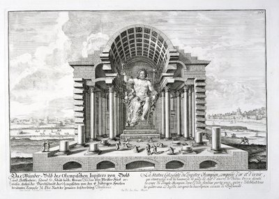 Phidias Olimpiai Zeusz szobra, 5. tábla a „Történelmi építészet terve” című könyvből, Johann Adam Delsenbach (1687-1765) metszete, 1721 alkotó: Johann Bernhard Fischer von Erlach