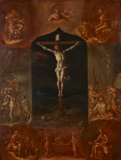 A keresztre feszített Jézus és hét bibliai jelenet alkotó: Johann Carl von Reslfeld
