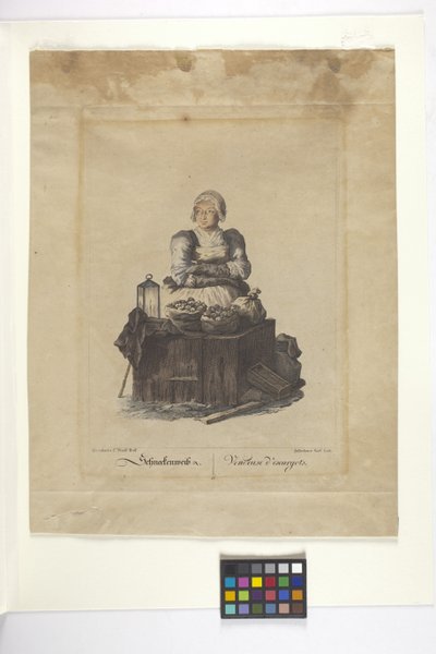 Schneckenweib Or Vendeuse Des Escargots (Csigaárus) (kézzel színezett rézkarc) alkotó: Johann Christian (after) Brand