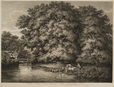 Egy farmer, aki a marháját a vízbe hajtja alkotó: Johann Christian Reinhart