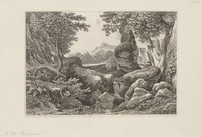 Sziklás táj balra sétáló pásztorral alkotó: Johann Christian Reinhart