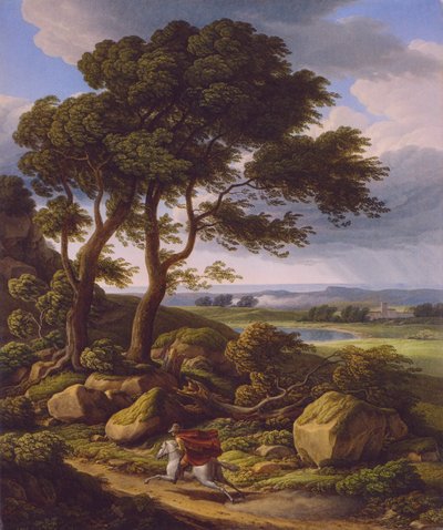 Német: Viharos táj lovassal. alkotó: Johann Christian Reinhart