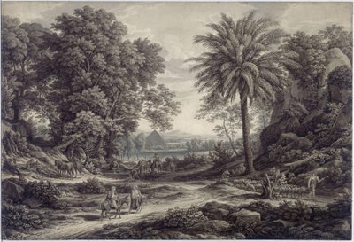 Ideális tájképi jelenet az Egyiptomba meneküléssel alkotó: Johann Christian Reinhart