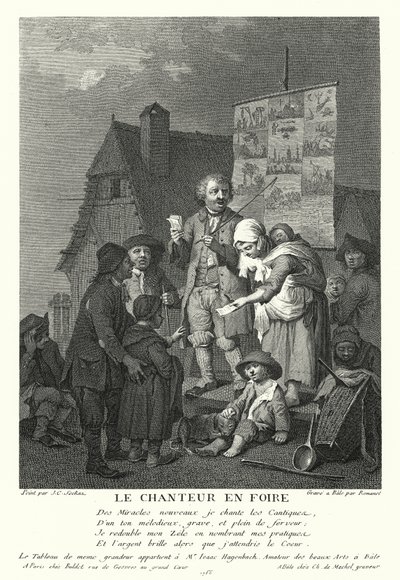 Az énekes a vásárban (metszet) alkotó: Johann Conrad Seekatz