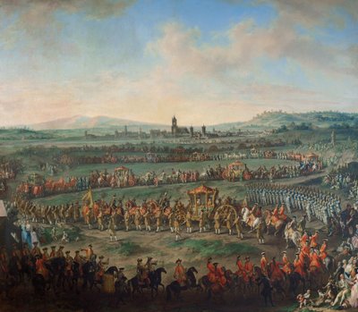 I. Ferenc császár és fia, (II.) József császár bevonulása Frankfurtba 1764. március 29-én. alkotó: Johann Dallinger von Dalling