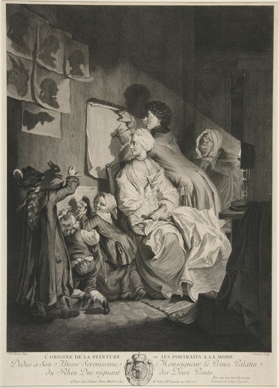 A festészet eredete, avagy divatos portrék; kocsma. 1767 alkotó: Johann Eleazar Schenau