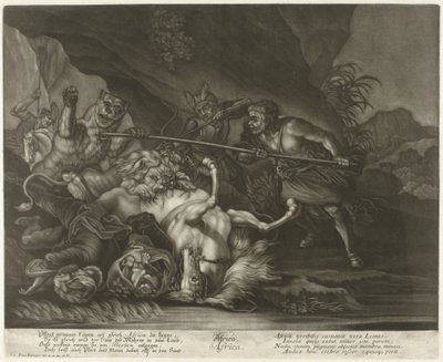 Oroszlán- és medvevadászat Afrika (cím a tárgyon) alkotó: Johann Elias Ridinger