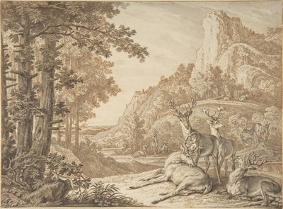 Szarvasok tájban alkotó: Johann Elias Ridinger