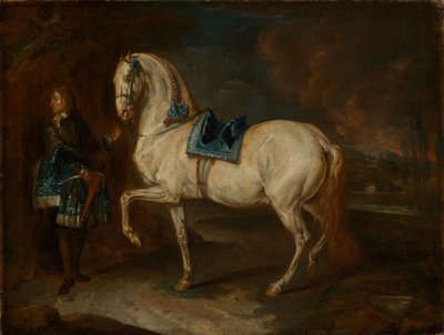 Istállómester fehér lóval alkotó: Johann Elias Ridinger