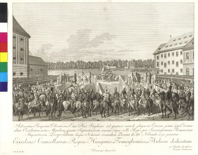II. Leopold császár koronázása magyar királlyá Pozsonyban, 1790. november 15-én (rézmetszet) alkotó: Johann Ernst Mansfeld