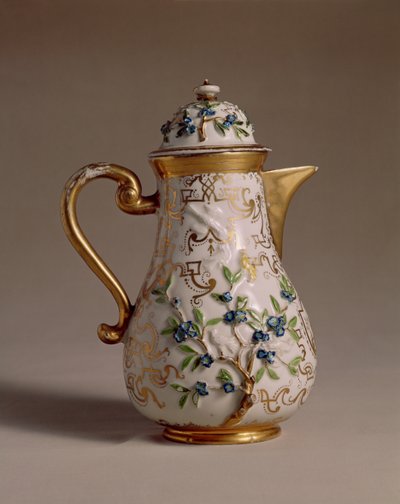 Kávéskanna, alkalmazott domborművel díszítve, Meissen, 1710 körüli porcelán alkotó: Johann Friedrich Bottger