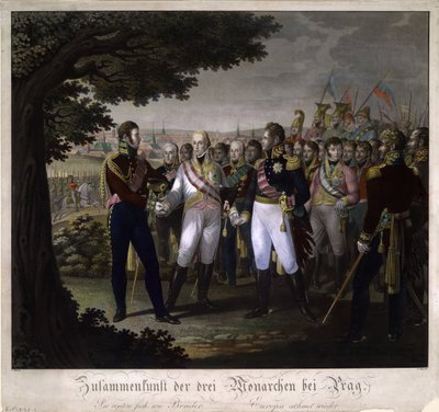 I. Ferenc osztrák császár, I. Sándor orosz császár és III. Frigyes Vilmos találkozása o alkotó: Johann Friedrich Jügel