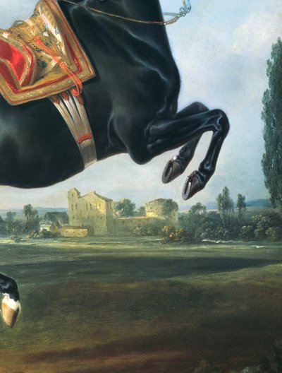 Egy fekete ló előadja a Courbette-et (65652 részlet) alkotó: Johann Georg Hamilton