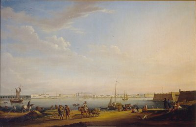 Kilátás a Palota térre és a Nyári Kertre a pétervári kerületből, c. 1800 alkotó: Johann Georg Mayr
