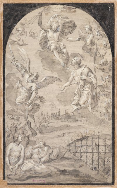 Saint interceding with Christ not to hurl the thunderbolt on the city of Augsburg alkotó: Johann Georg Melchior (1625-1705) Schmittner