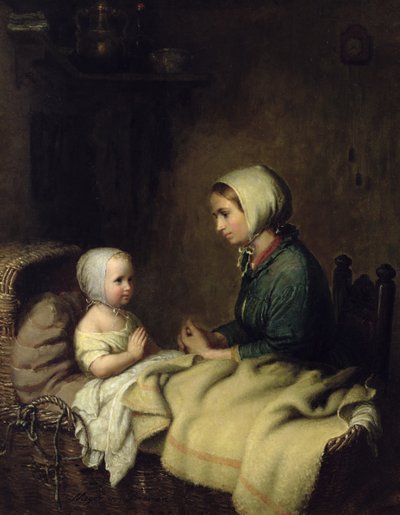 Kislány imáit mondja az ágyban alkotó: Johann Georg Meyer von Bremen