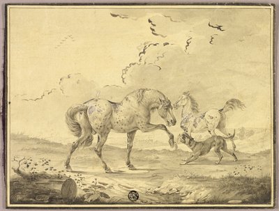 Két ló harcoló kutya alkotó: Johann Georg Pforr
