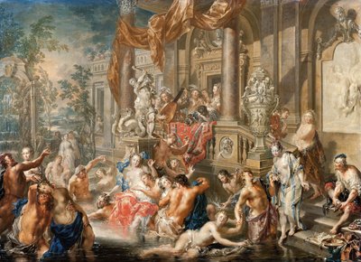 Szökőkút jelenet egy palota előtt, 1731-1734. alkotó: Johann Georg Platzer
