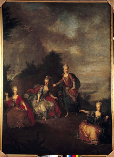 Az Olasz Opera il Parnasso Confuso bemutatása”, Christoph Willibald Gluck II. József és Marie Josephine Antoinette de Baviere házassága alkalmából Schonbrunn (Schoenbrunn) kastélyában, 1765. 01. 24-én az egyházfőnél. alkotó: Johann Georg Weikert