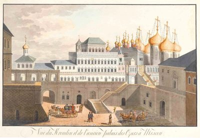 Kilátás a Kremlre Moszkvában. A Terem-palota, 1813 alkotó: Johann Gottlieb Lohrer