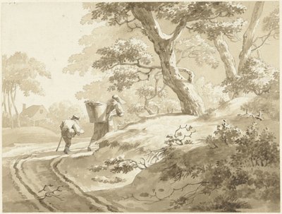 Táj egy nővel és egy fiúval az országúton alkotó: Johann Heinrich Keller (II) (possibly)
