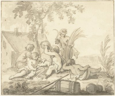 Allegorikus ábrázolás gyermekekkel és a mezőgazdaság attribútumaival alkotó: Johann Heinrich Keller (II)