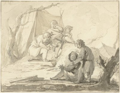 Allegorikus ábrázolás gyerekekkel a tűz körül alkotó: Johann Heinrich Keller (II)