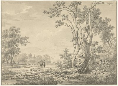 Déli táj kastéllyal, szarvasmarhákkal és sétálókkal alkotó: Johann Heinrich Muntz