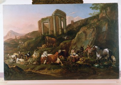 Klasszikus táj állatokkal alkotó: Johann Heinrich Roos
