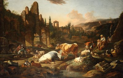 Itáliai táj szarvasmarhákkal alkotó: Johann Heinrich Roos