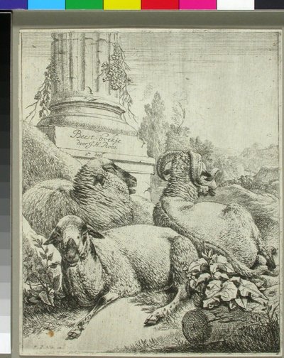 Juhok egy oszlop lábánál alkotó: Johann Heinrich Roos