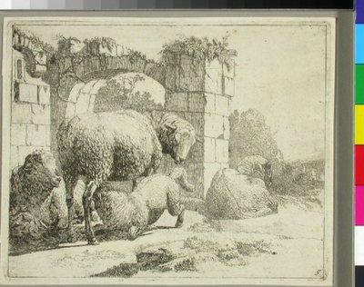 Juhok egy romos kapunál alkotó: Johann Heinrich Roos
