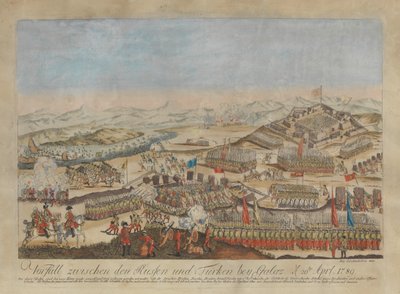 Az orosz és az oszmán seregek közötti incidens Galatiban 1789. április 20-án. alkotó: Johann Hieronymus Loeschenkohl