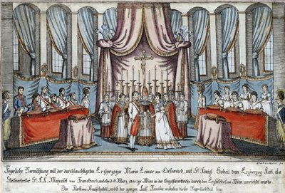 Marie-Louise Bécsben feleségül vette Napóleont, Napóleon helyett Károly főherceg - Loeschenkohl, Johann Hieronymus (1753-1807) - 1810 - Rézkarc, akvarell - 33,4x44,5 - Magángyűjtemény alkotó: Johann Hieronymus Loeschenkohl