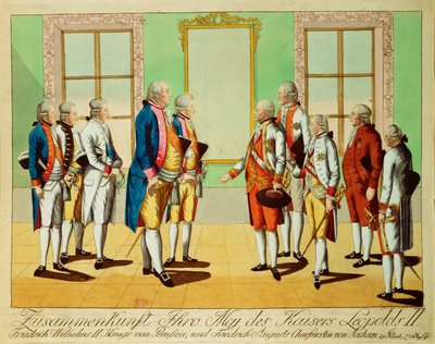 II. Leopold császár találkozója III. Friedrich-Wilhelm porosz királlyal és Friedrich August szász választófejedelemmel a pilnitzi kastélyban... (metszet) alkotó: Johann Hieronymus Loeschenkohl