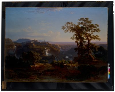 Kilátás a Tivolira az Aniene-vízesésekkel alkotó: Johann Jakob Frey