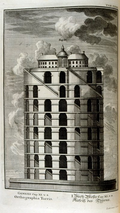 Bábel torony terve oldalról nézve alkotó: Johann Jakob Scheuchzer