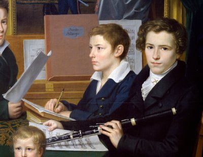Furulyás fiú, Heinrings kalligráfus gyermekei című részlet alkotó: Johann Kaspar Benedict Beckenkamp