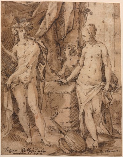 Apolló Eratóval és Ámorral, 1595. alkotó: Johann Kellerthaler
