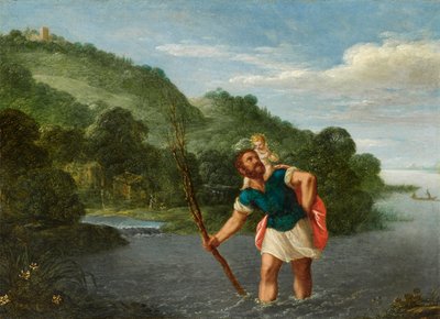 Szent Kristóf hordozza a Krisztus gyermekét egy tájképen alkotó: Johann König