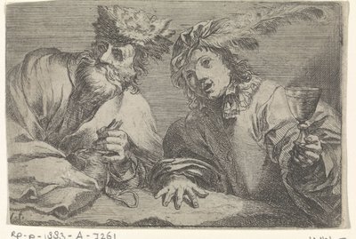 Öreg és fiatal férfi egy asztalnál alkotó: Johann Liss