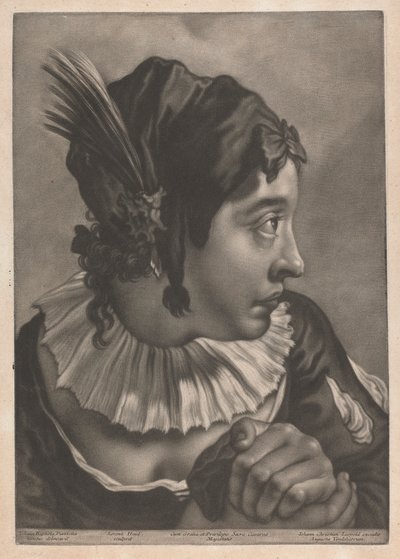 Egy tollat viselő nő portréja alkotó: Johann Lorenz Haid