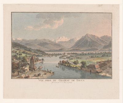 Kilátás a Thun-tóra a Thun-kastélyból Vue prize du chateau de Thoun (cím a tárgyon) alkotó: Johann Ludwig Aberli