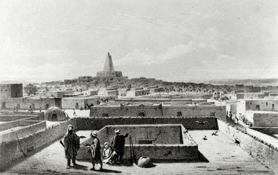 Timbuktu az Utazók Házának teraszáról, az „Utazások és felfedezések Észak- és Közép-Afrikában” című 1857-58 között megjelent alkotó: Johann Martin Bernatz