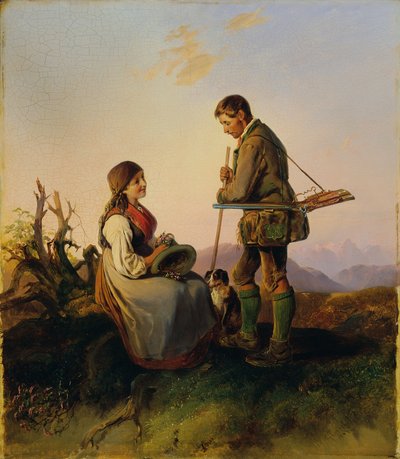 vadász és lány alkotó: Johann Matthias Ranftl