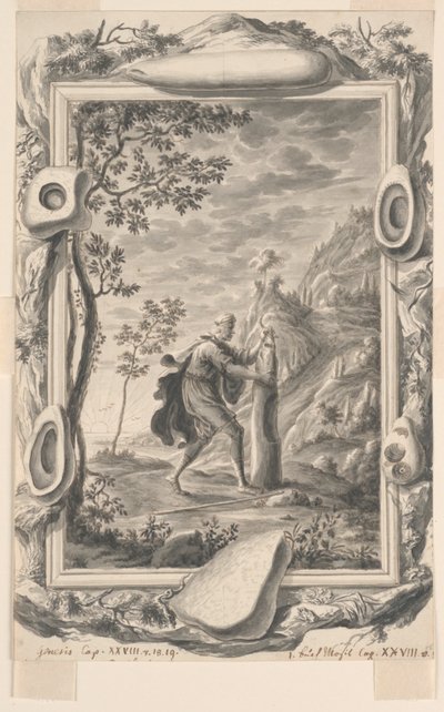Tanulmány: Jacob olajat önt a kőre a Bételben, 87. tábla, Physica Sacra alkotó: Johann Melchior Füssli