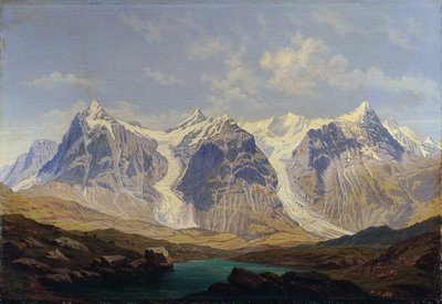 Wetterhorn, Mettenberg és Eiger, köztük a két Grindelwald-gleccser alkotó: Johann Michael Sattler